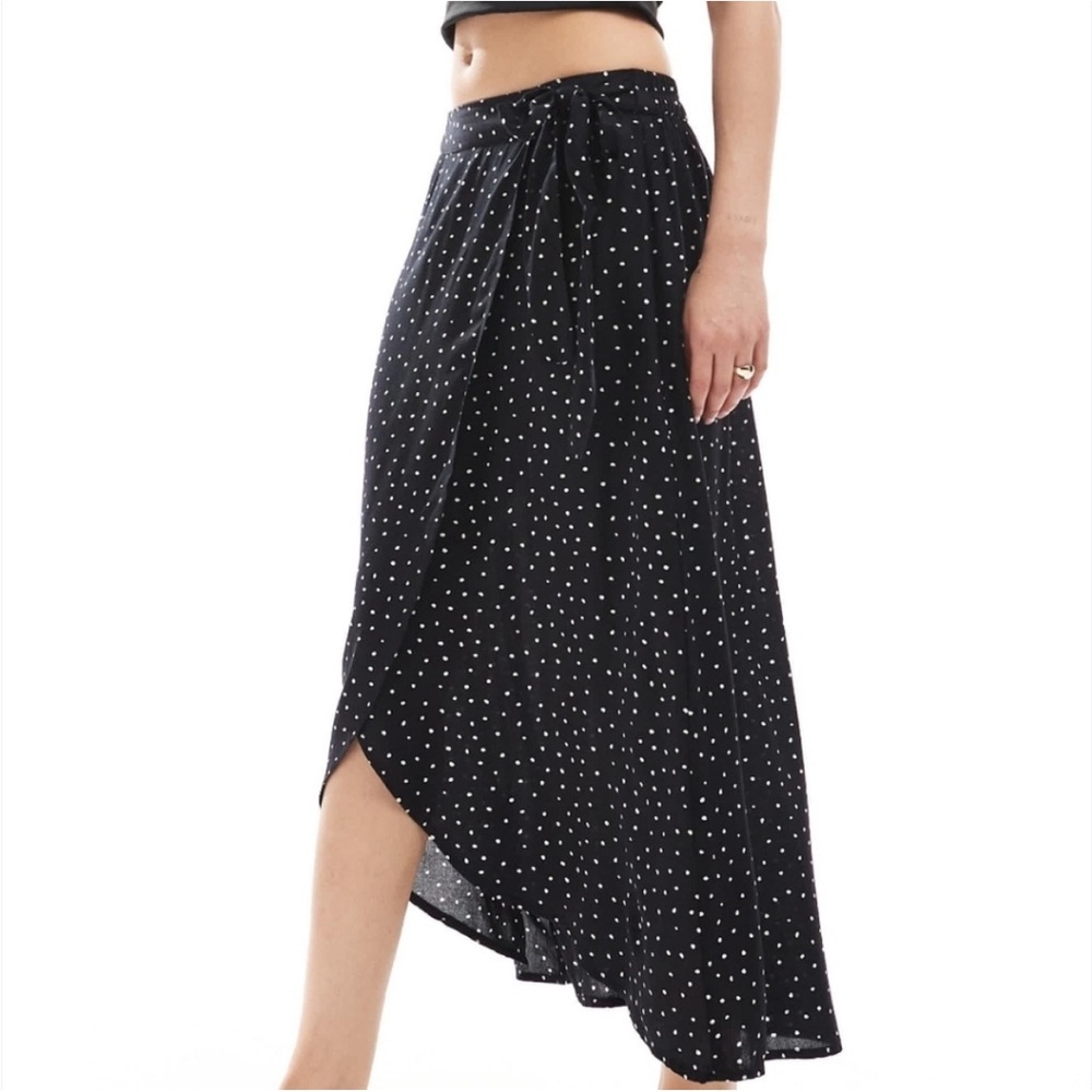 Black Polka Dot Midi Wrap Skirt